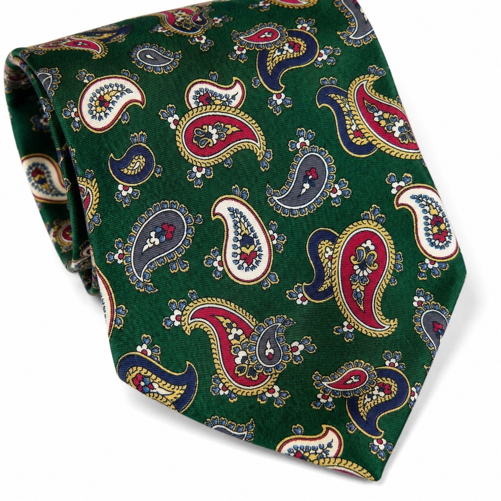 Brooks Brothers Makers Green Paisley Tie All Silk Vintage Western Mens Dress Tie